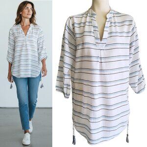 Fresh Produce 100% Cotton Striped Tunic  Oversized Split Neck Size S